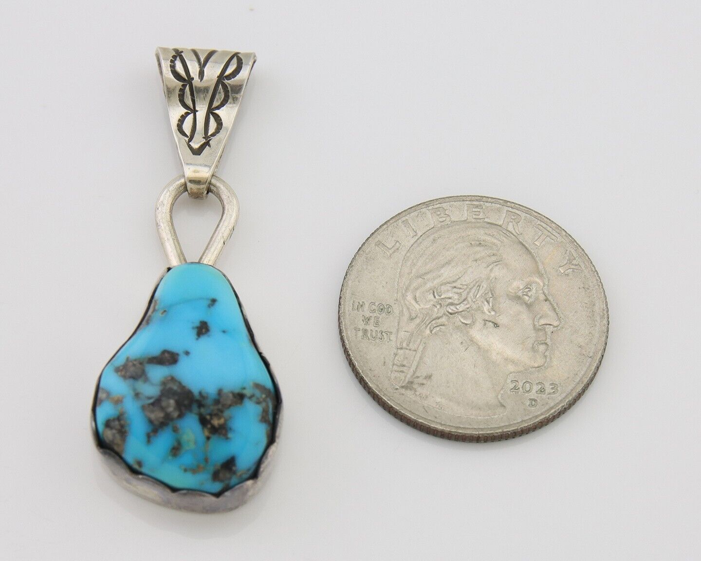 Navajo Sleeping Beauty Turquoise Pendant 925 Silver Signed Tony Guerro C.80's