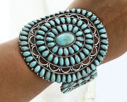 Navajo Cuff Bracelet Sterling Silver Kingman Vintage Turquoise Signed LMB C.80's