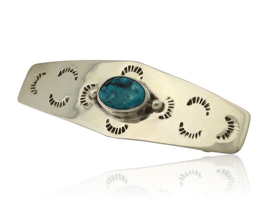 Women Navajo Hair Clip Blue Gem Turquoise 925 Silver Native American C.80's