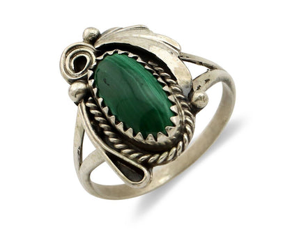 Navajo Ring 925 Silver Natural Mined Malachite Artist Signed Justin Morris C.80s