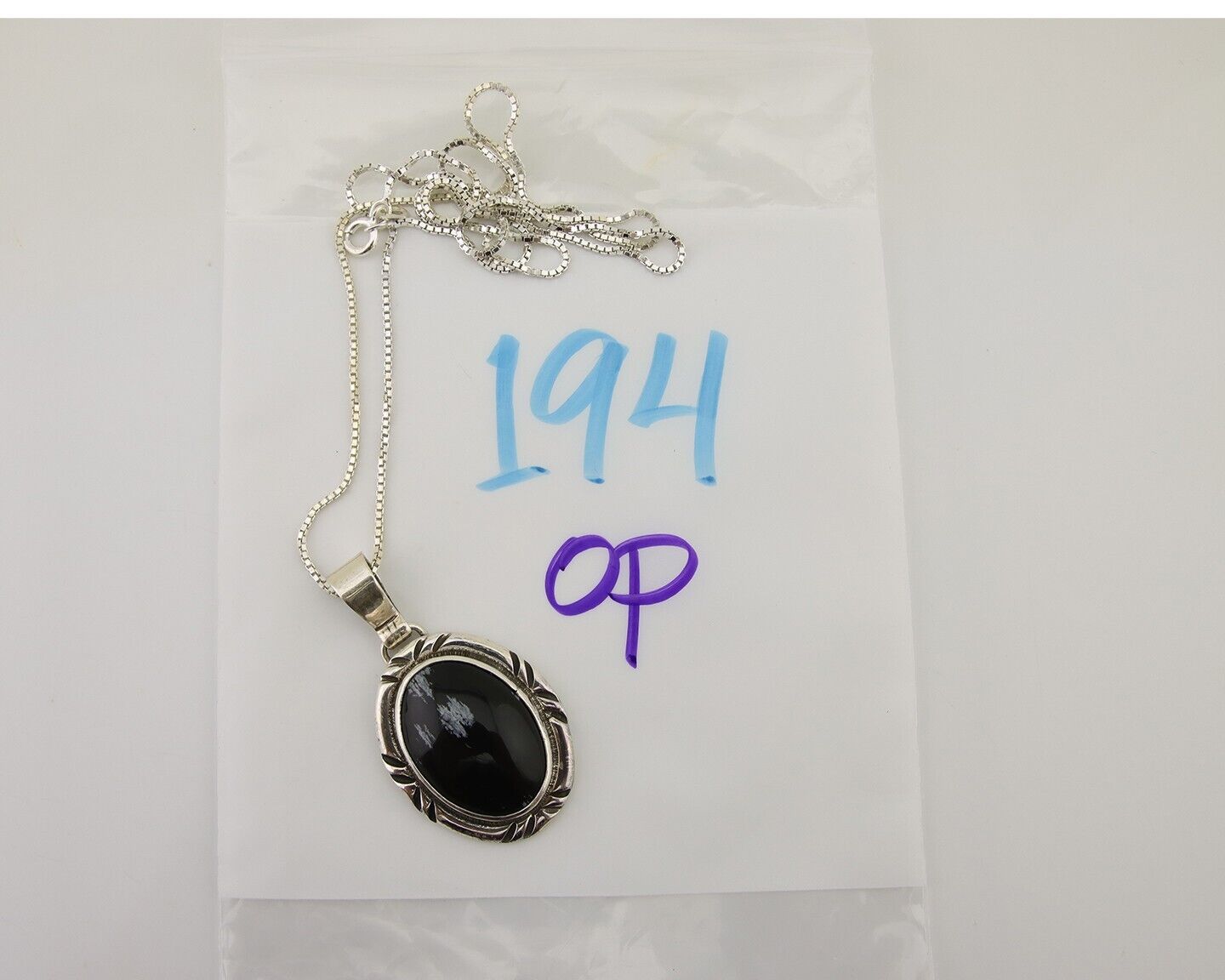 Navajo Necklace 925 Silver Onyx Natural Snowflake Agate Signed Native American