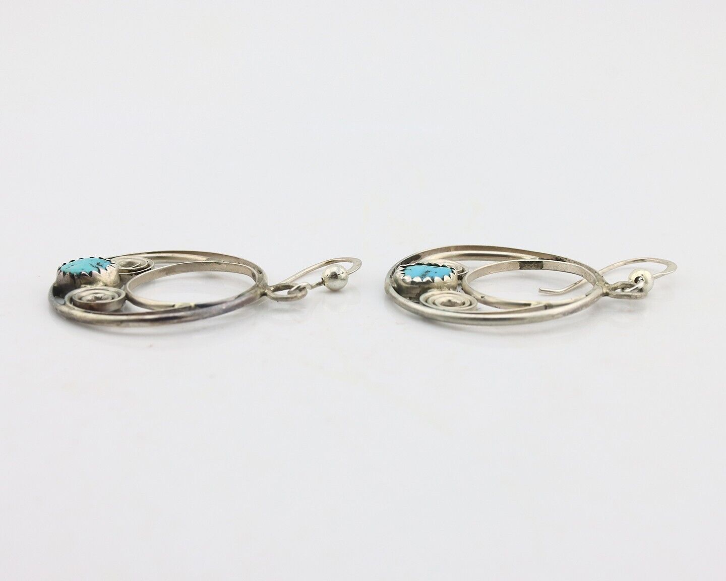 Navajo Dangle Handmade Earrings 925 Silver Blue Turquoise Native Artist C.80's