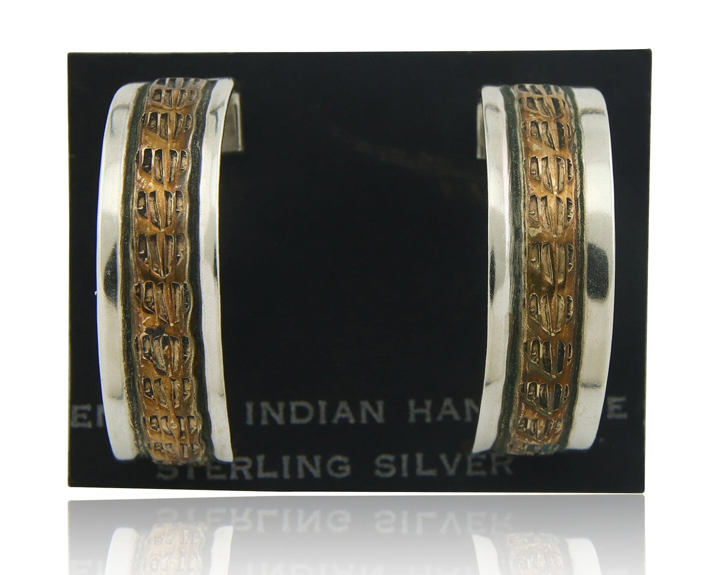 Navajo Hoop Earrings 925 Silver & Gold Artist Signed Randall Endito C.80's