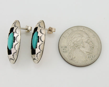 Navajo Dangle Earrings 925 Silver Natural Blue Turquoise Artist Signed P C.80's