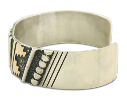 Navajo Bracelet Gold & 925 Silver Handmade 19 mm Wide Signed Thomas Singer C80s