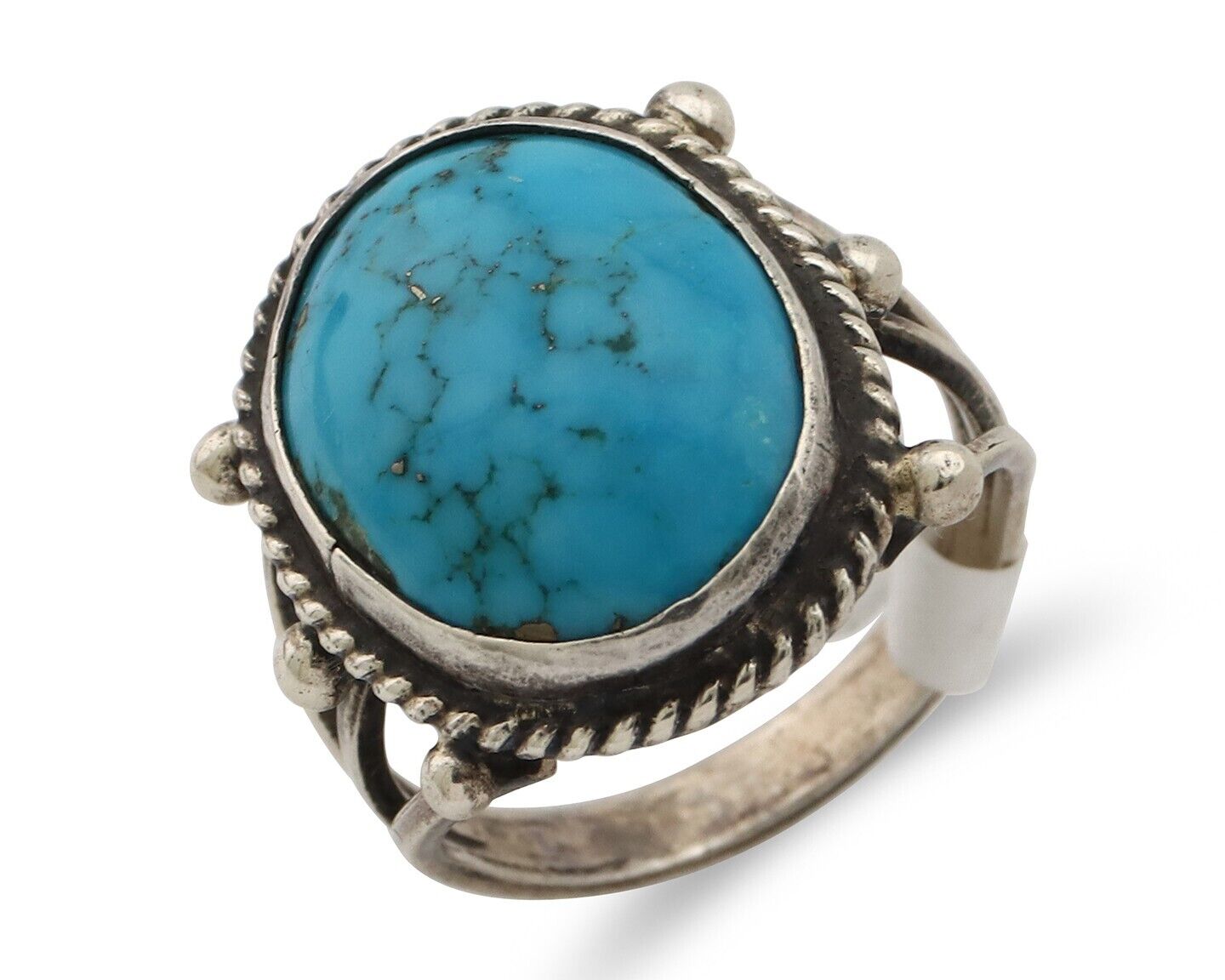 Navajo Ring 925 Silver Spiderweb Turquoise Native Artist C.80's