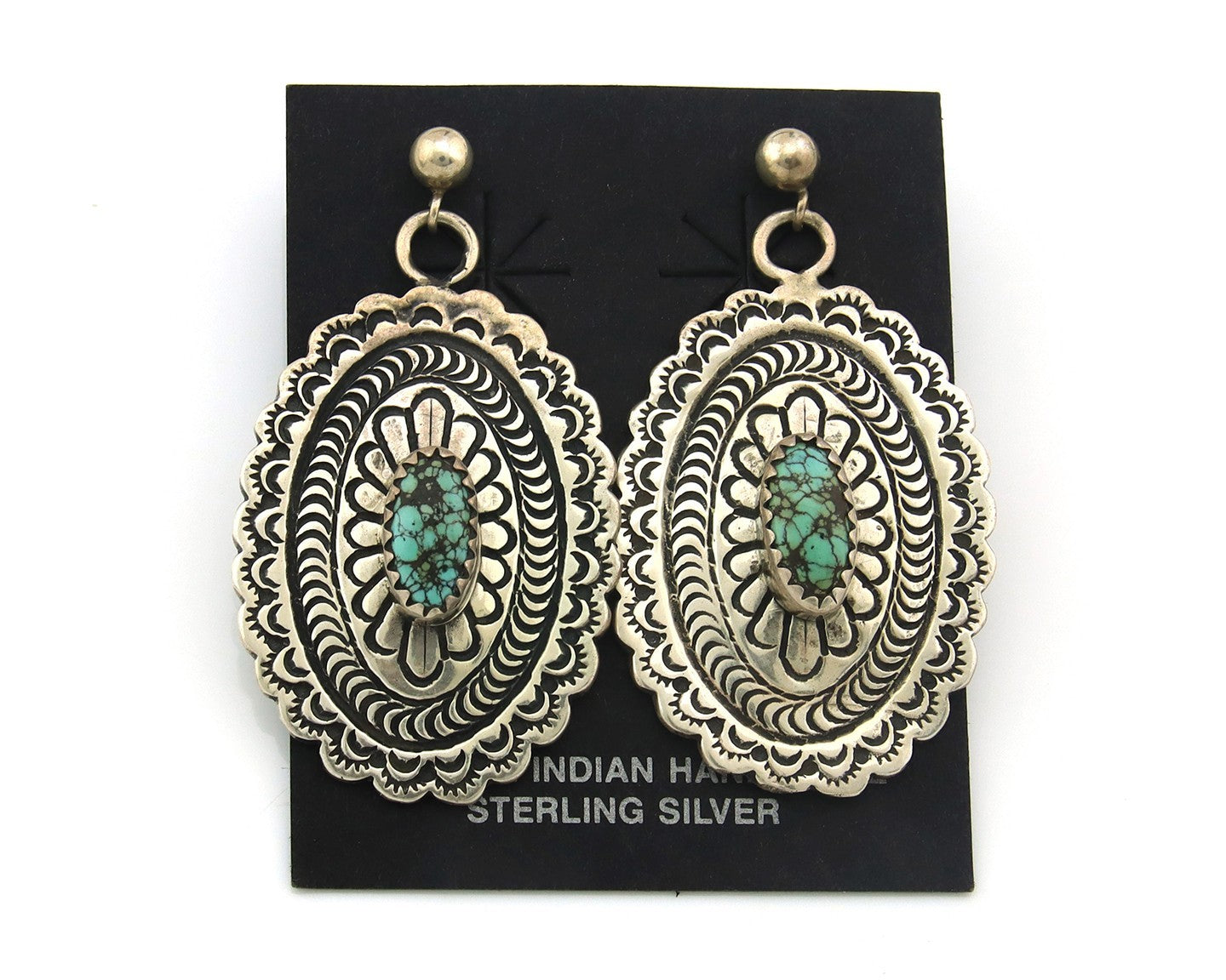 Navajo Dangle Earrings Sterling Silver Natural Turquoise Vintage Signed Handmade
