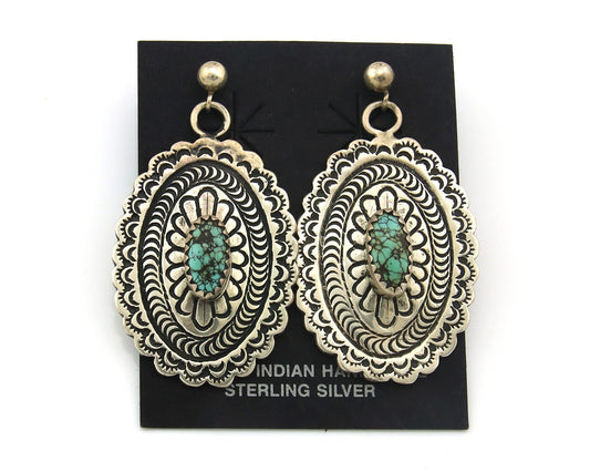 Navajo Dangle Earrings Sterling Silver Natural Turquoise Vintage Signed Handmade