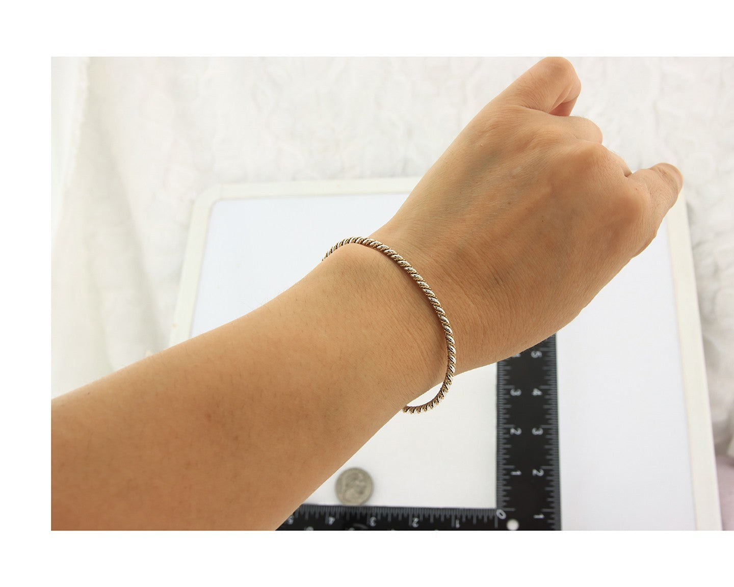 Navajo Twist Bracelet Sterling Silver Gold Authentic Vintage Native Artist 2.7mm