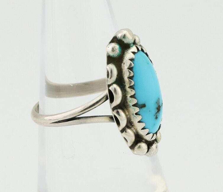 Navajo Ring 925 Silver Sleeping Beauty Turquoise Artist Signed SC C.80's