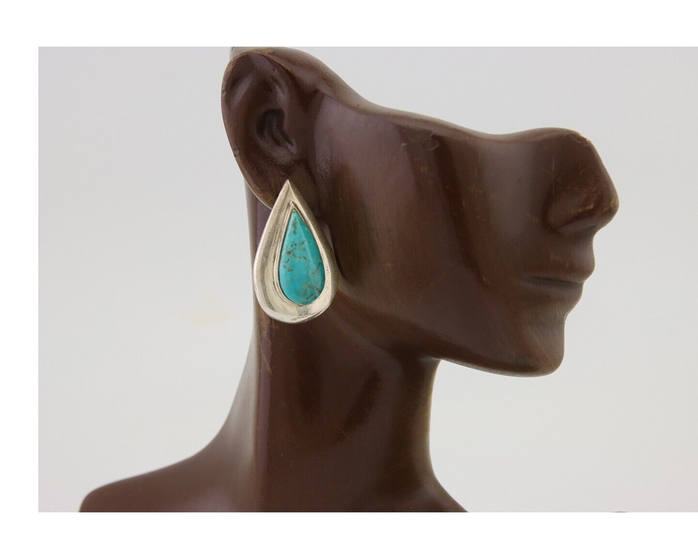 Navajo Dangle Earrings 925 Silver Natural Turquoise Signed Thomas Charay C.1988