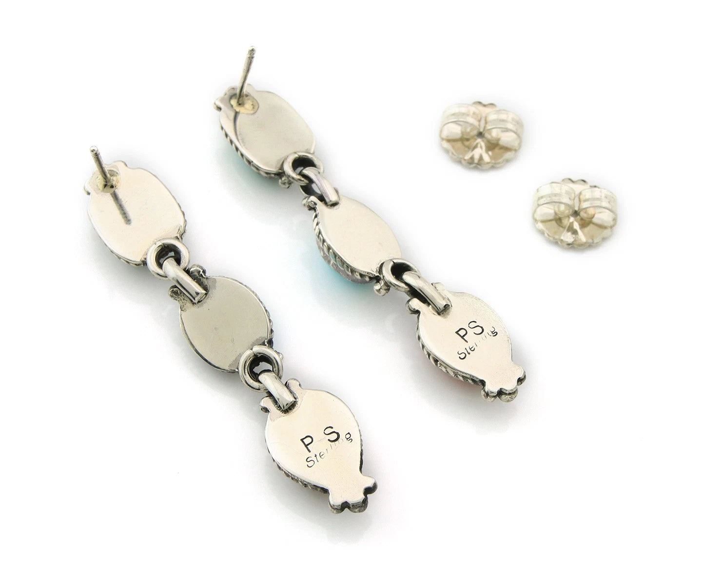 Navajo Dangle Earrings Sterling Silver Natural Gemstone Native Signed S