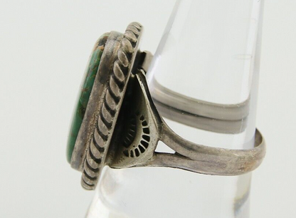 Men Navajo Ring 925 Silver Natural Slab Turquoise Signed Sunset C.80's