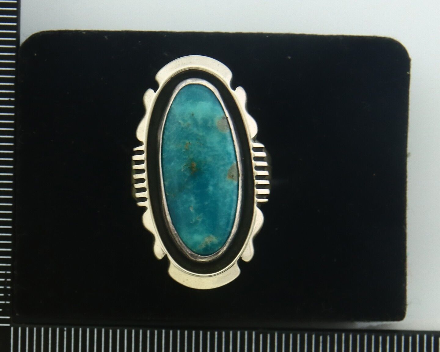 Navajo Ring 925 Sterling Turquoise Handmade Native Artist C.80's Size 7.25