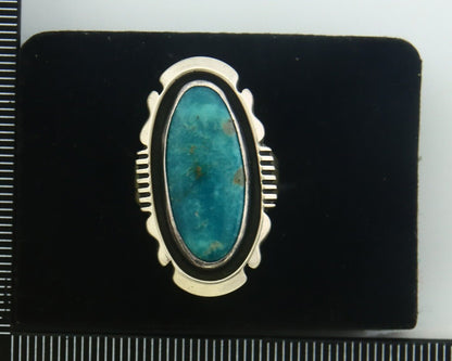 Navajo Ring 925 Sterling Turquoise Handmade Native Artist C.80's Size 7.25