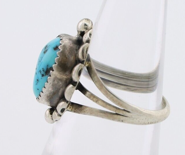 Navajo Ring 925 Silver Sleeping Beauty Turquoise Artist Signed SC C.80's