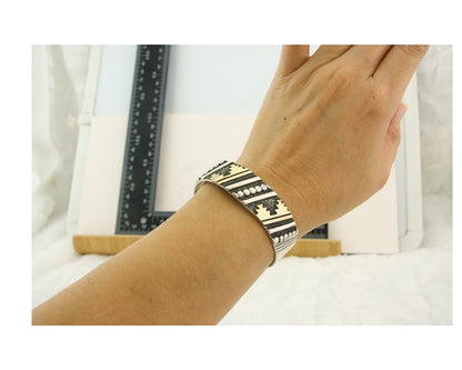 Navajo Bracelet Gold & 925 Silver Handmade 19 mm Wide Signed Thomas Singer C80s