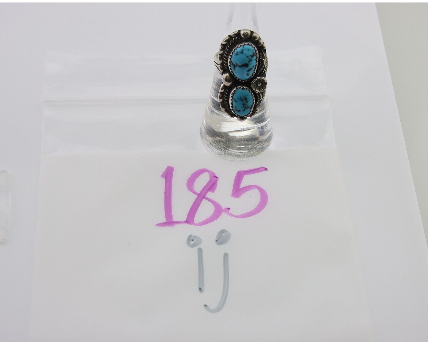 Navajo Ring 925 Silver Natural Blue Turquoise Artist Signed SC C.80's Size 5.5