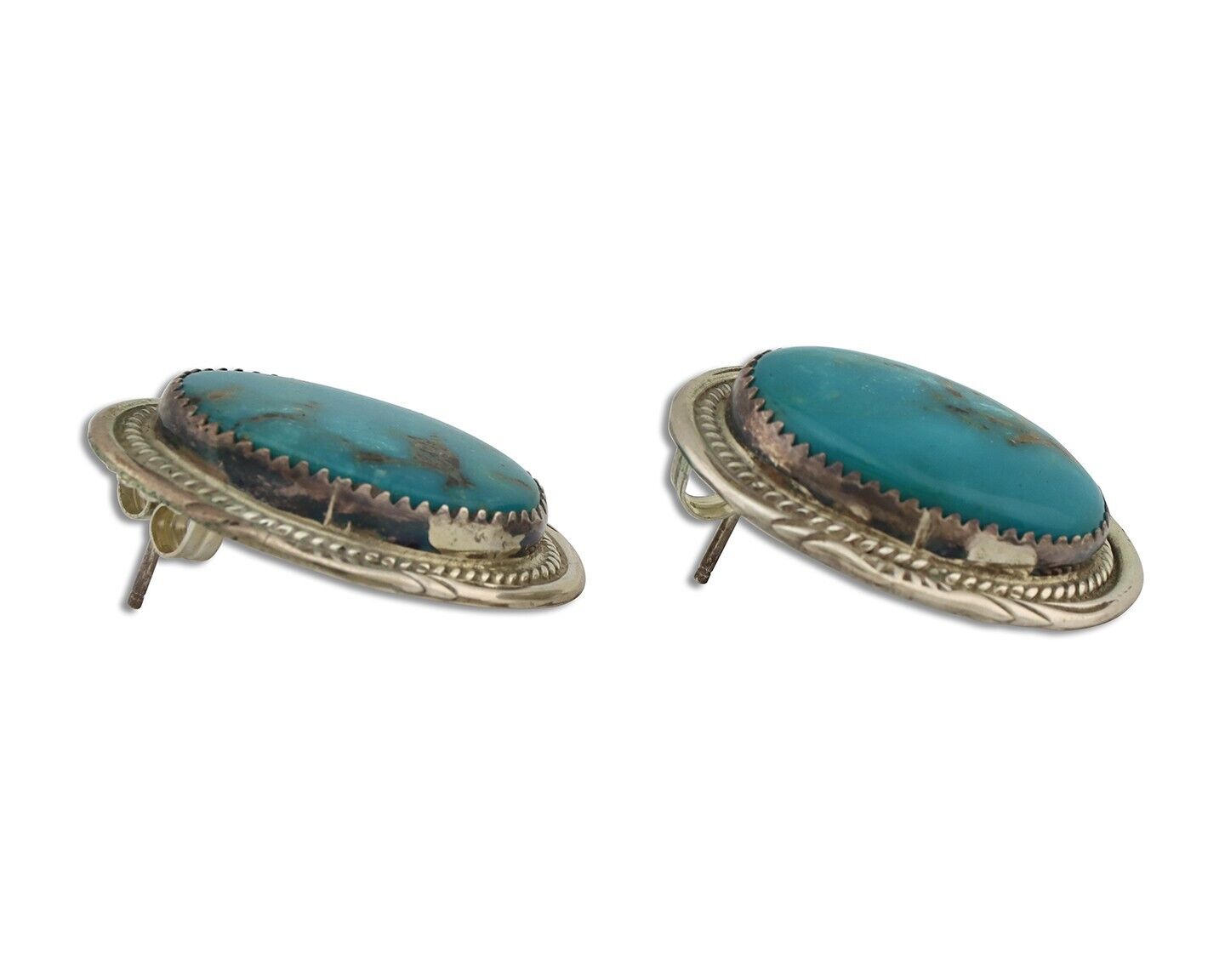 Navajo Earrings 925 Silver Kingman Turquoise Native American Artist C.80's