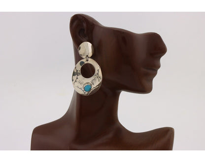 Navajo Dangle Handmade Earrings 925 Silver Blue Turquoise Native Artist C.80's