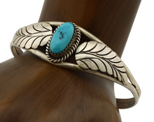 Navajo Handmade Bracelet 925 Silver Natural Blue Turquoise Artist Signed E C.80s