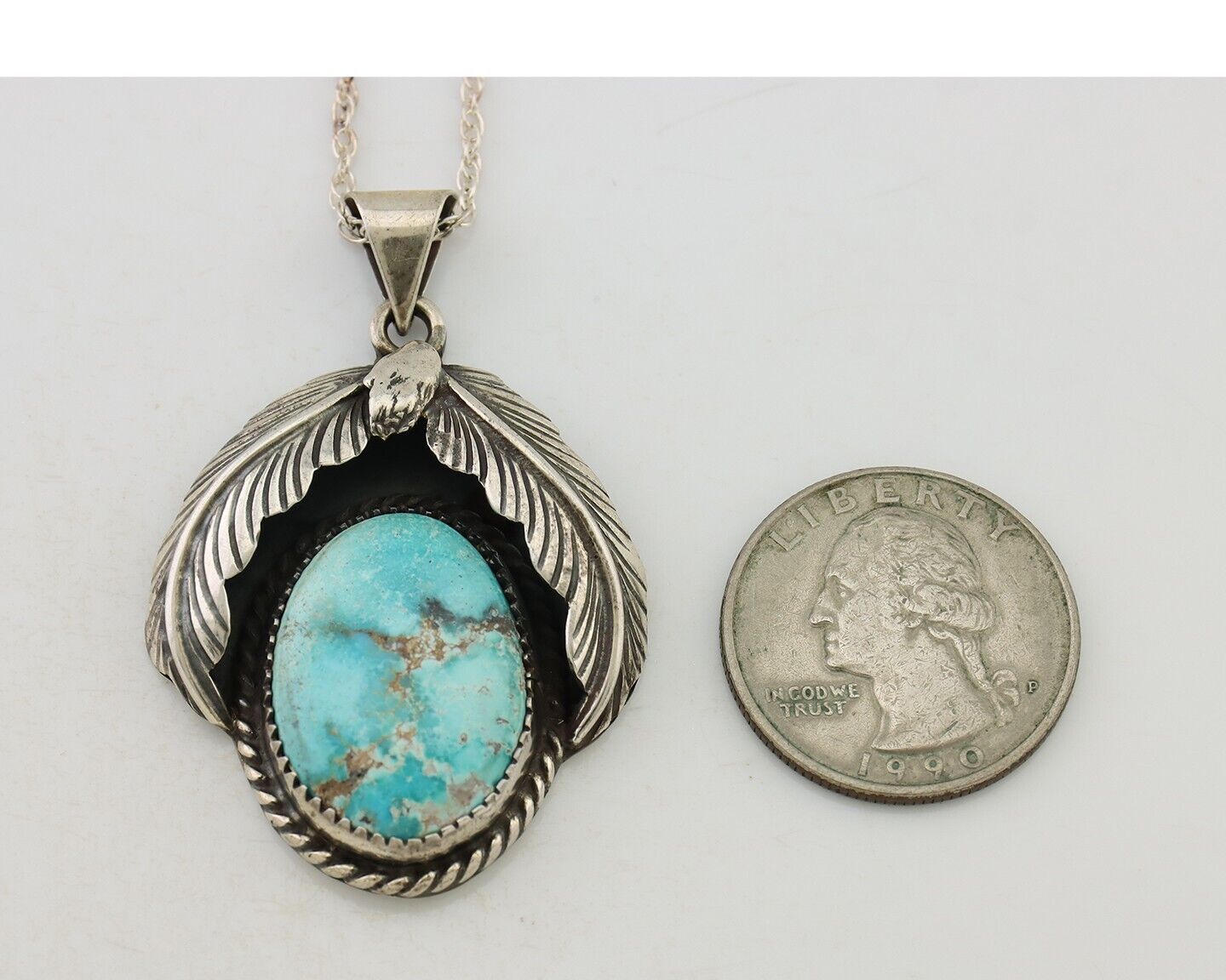 Navajo Necklace 925 Silver Natural Blue Turquoise Aritst Signed Windmill C.80's