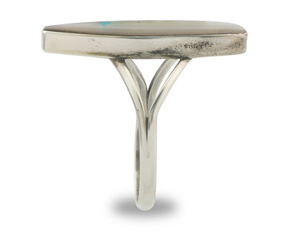 Vintage Navajo Ring 925 Sterling MOP & Turqouiuse Signed J Size 7.5