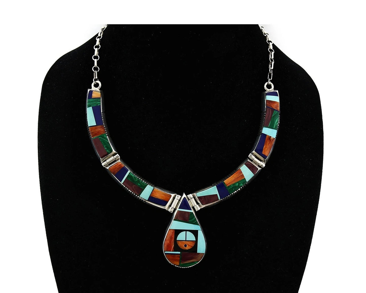 Navajo Necklace Earring Set Sterling Silver Gemstone Signed Frank Yellowhorse