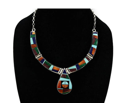 Navajo Necklace Earring Set Sterling Silver Gemstone Signed Frank Yellowhorse