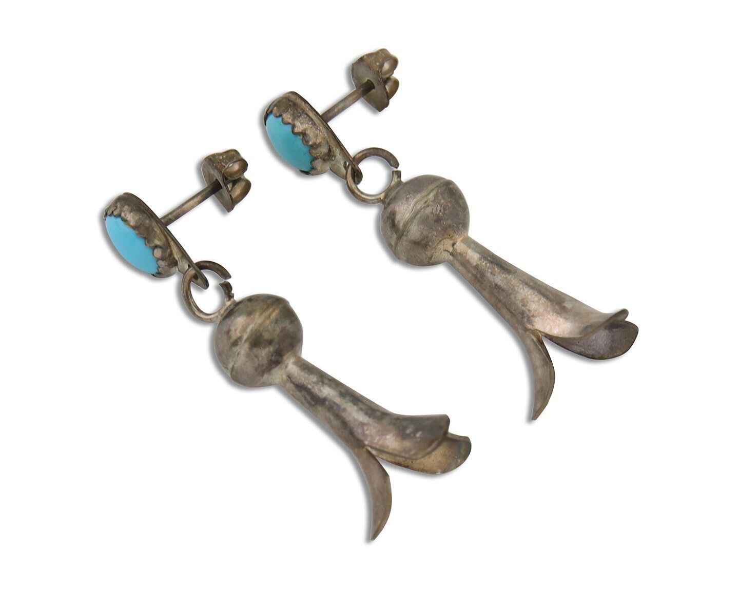 Navajo Dangle Squash Earrings 925 Silver Natural Turquoise Native Artist C.80's