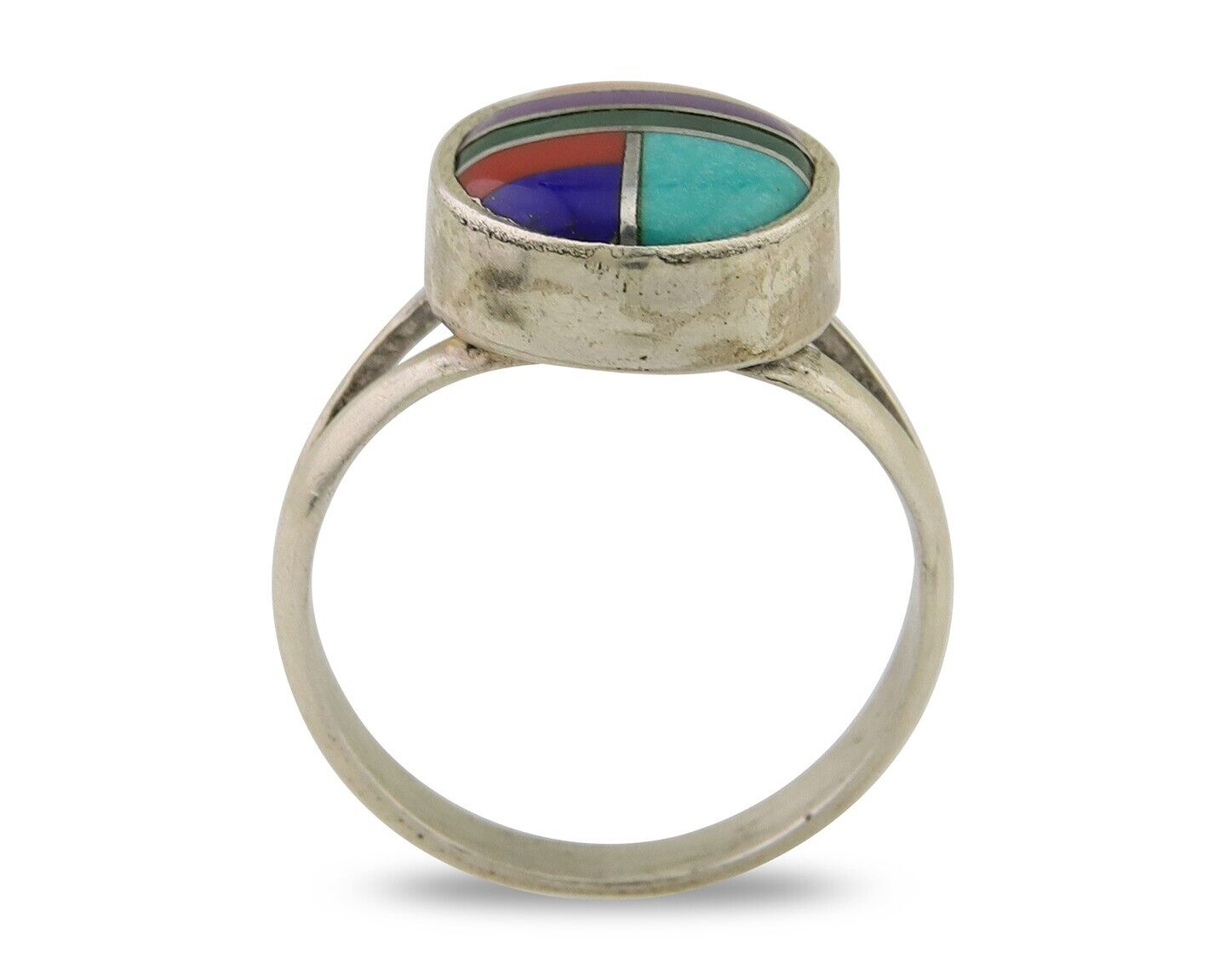 Navajo Ring 925 Sterling Silver Natural Gemstones Artist Signed Sunrise C.80's