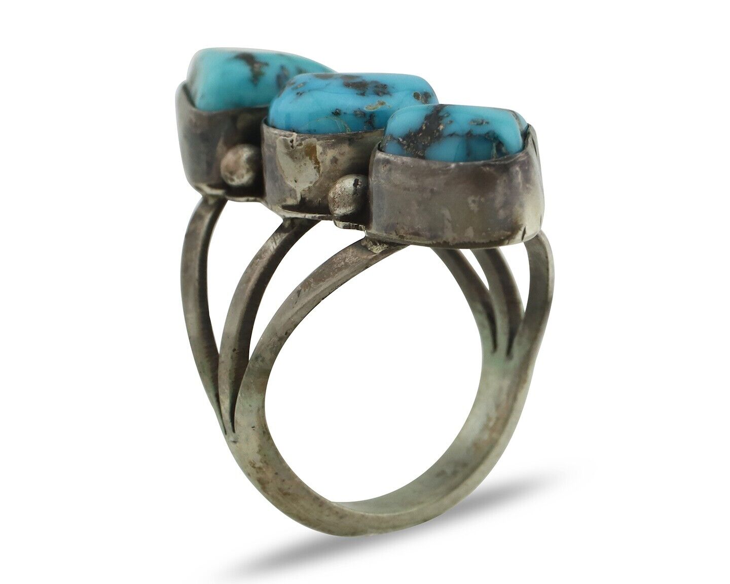 Navajo Ring 925 Silver Natural Blue Turquoise Native American Artist C.80's