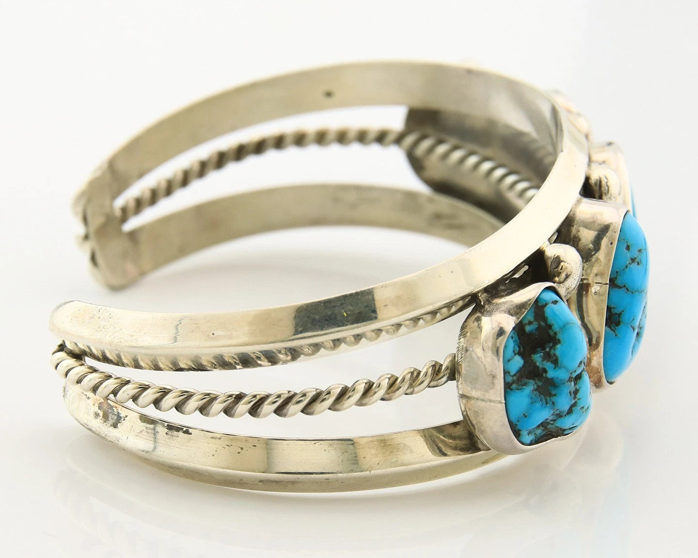 Navajo Cuff Bracelet Sterling Silver Vintage Turquoise Signed H