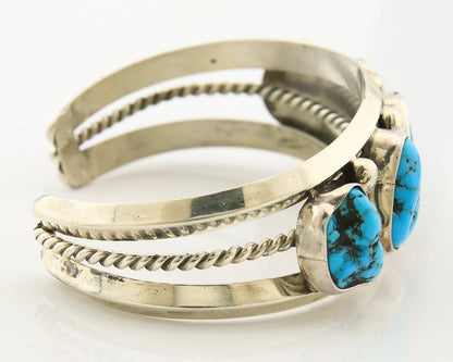 Navajo Cuff Bracelet Sterling Silver Vintage Turquoise Signed H