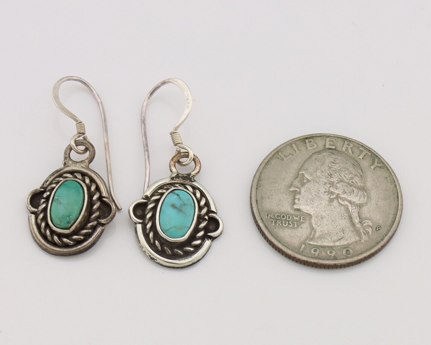 Navajo Earrings 925 Silver Natural Blue Turquoise Native American Artist C.80s