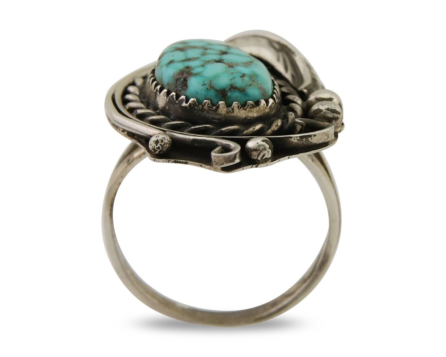 Navajo Ring 925 Sterling Silver Spiderweb Turquoise Artist Signed CW C.80's