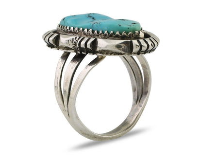 Navajo Ring 925 Silver Hand Cut Turquoise Native American Artist C.80's