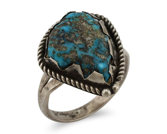 Navajo Ring 925 Silver Natural Blue Turquoise Native American Artist C.80's