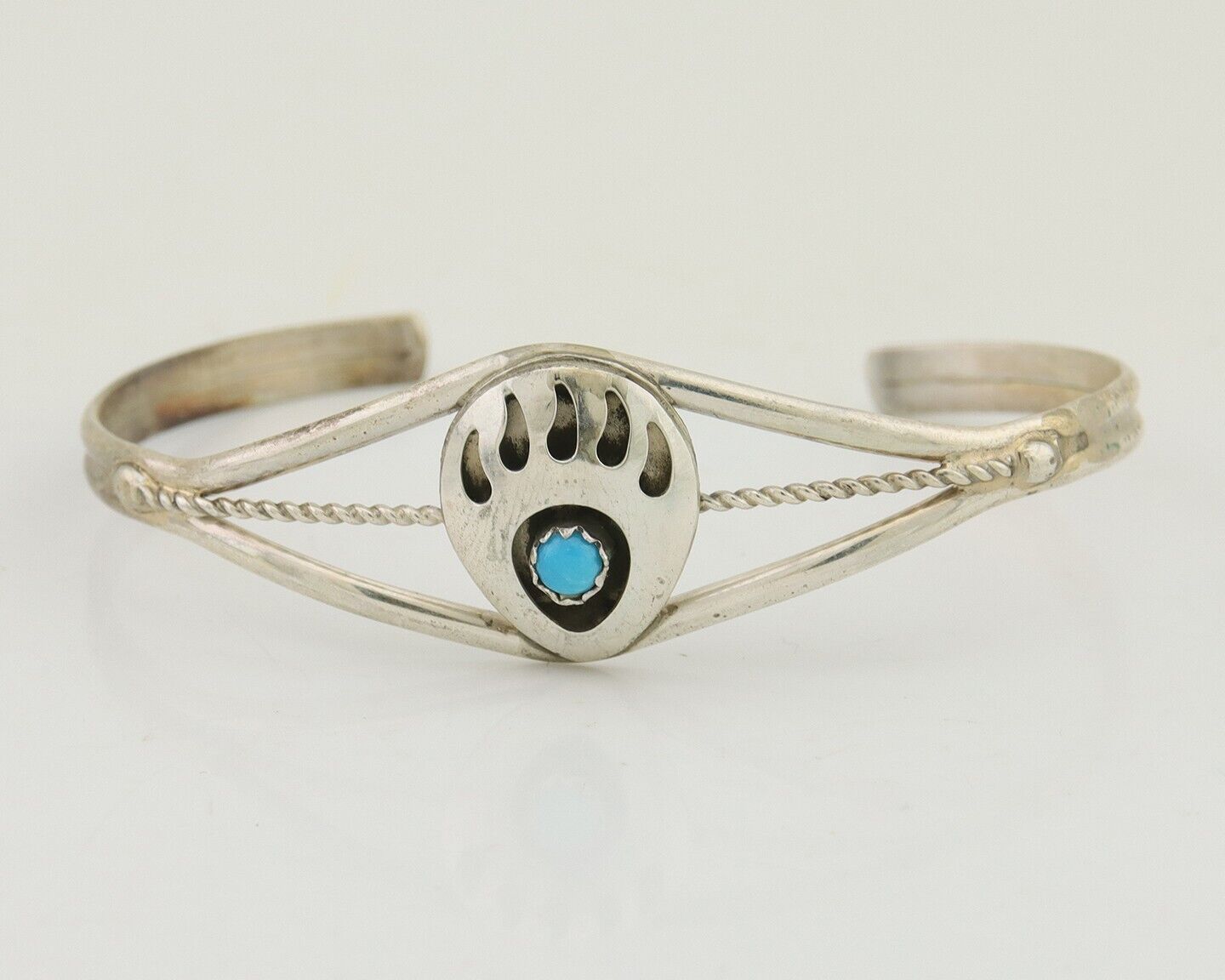 Navajo Paw Bracelet 925 Silver Blue Turquoise Native American Artist C.80's