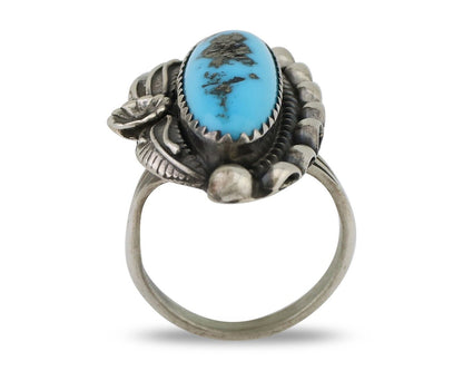 Navajo Ring 925 Silver Sleeping Beauty Turquoise Artist Signed SC C.80's