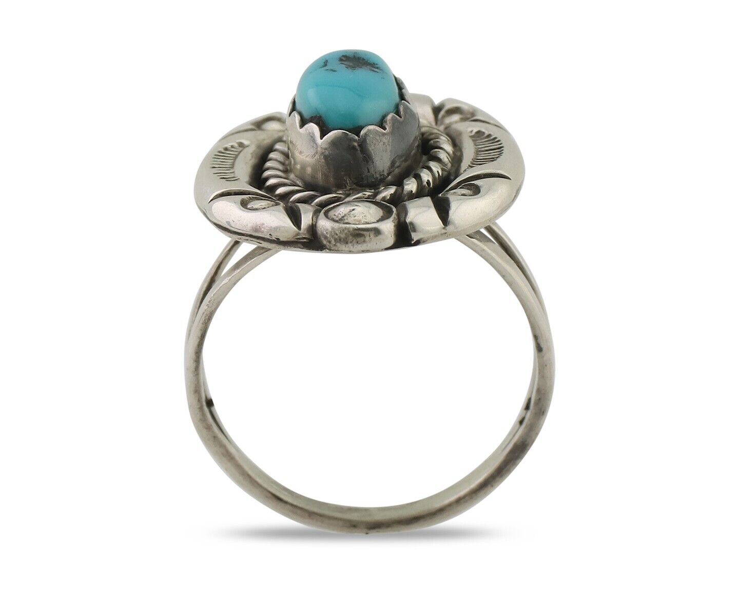Navajo Ring 925 Silver Sleeping Beauty Turquoise Signed V & N EDSITTY C.80's
