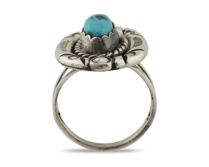 Navajo Ring 925 Silver Sleeping Beauty Turquoise Signed V & N EDSITTY C.80's
