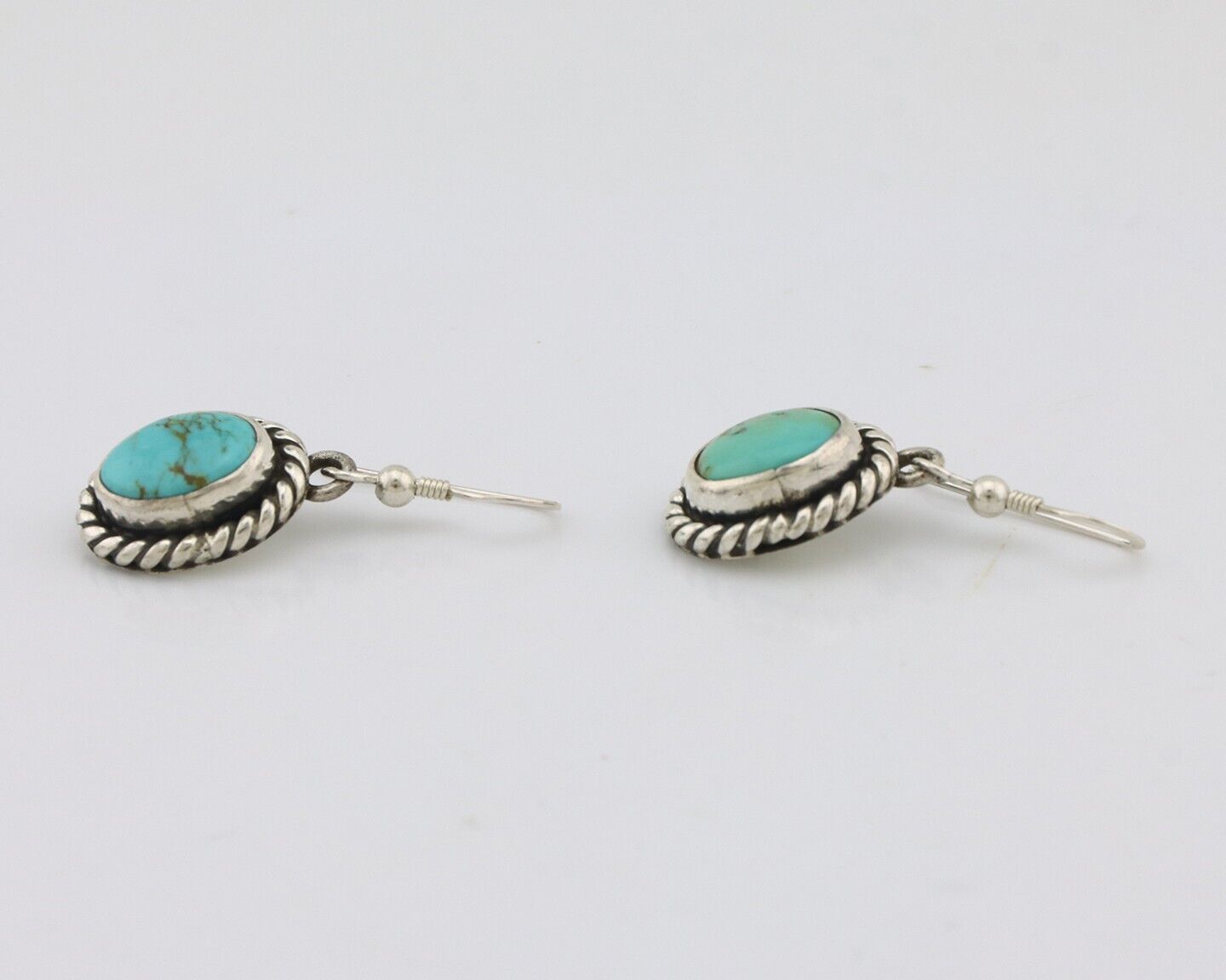 Navajo Earrings 925 Silver Natural Green Turquoise Native Artist C.80s