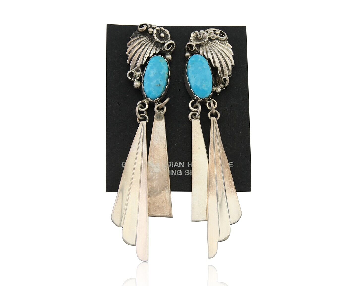 Navajo Dangle Earrings 925 Silver Natural Blue Turquoise Artist Signed M.S. C80s