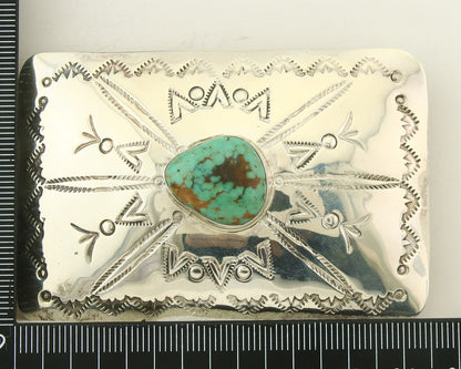 Vintage Navajo Belt Buckle 925 Silver Natural Turquoise Signed Kevin Yazzie