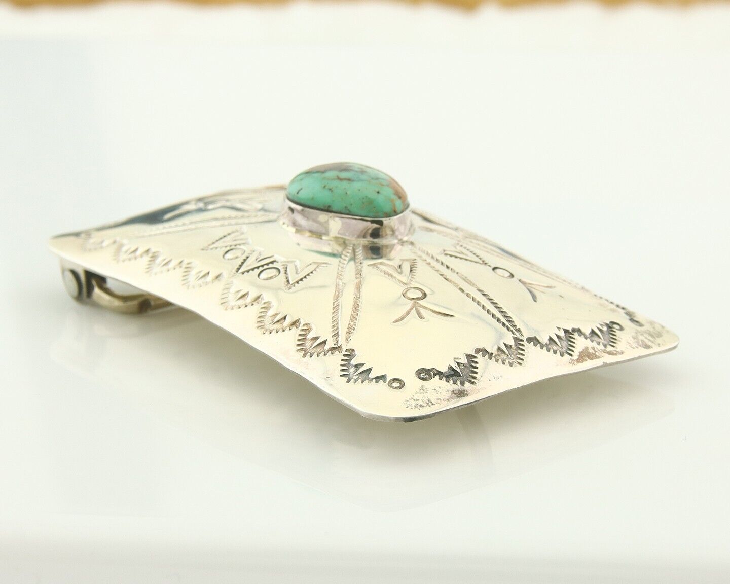 Vintage Navajo Belt Buckle 925 Silver Natural Turquoise Signed Kevin Yazzie