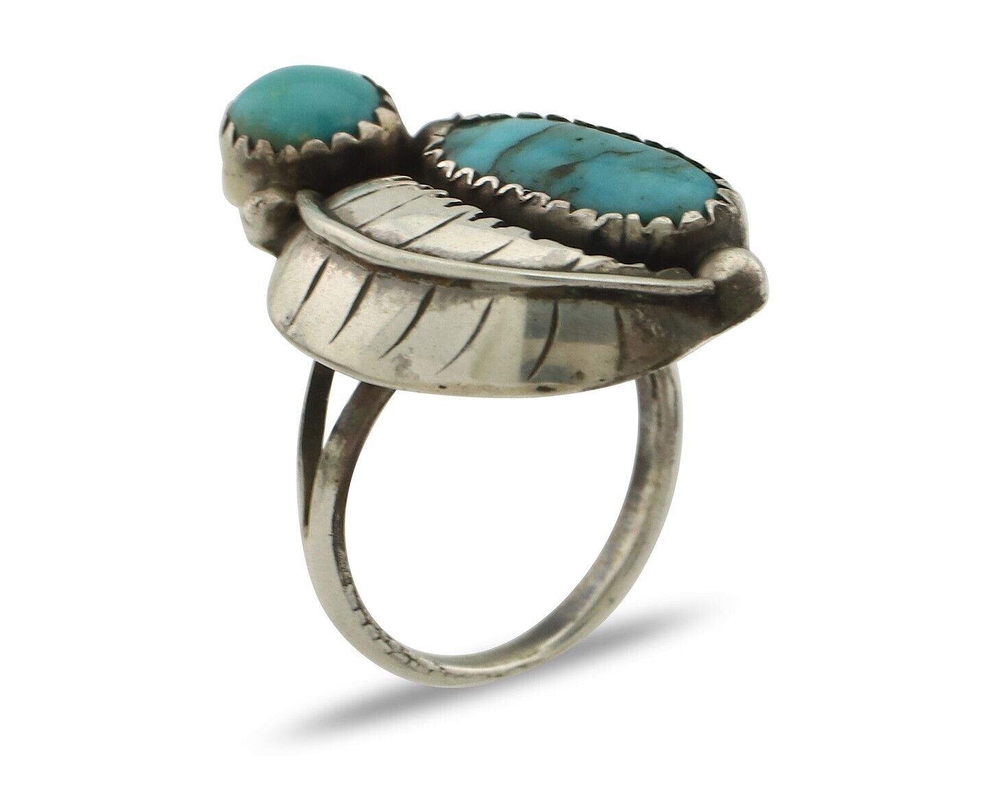 Navajo 2 Stone Ring 925 Silver Kingman Turquoise Native American Artist C.80's