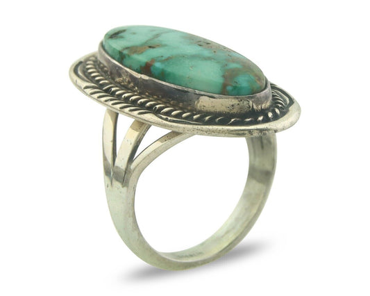 Navajo Ring 925 Sterling Turquoise Handmade Native Artist C.80's Size 7.25