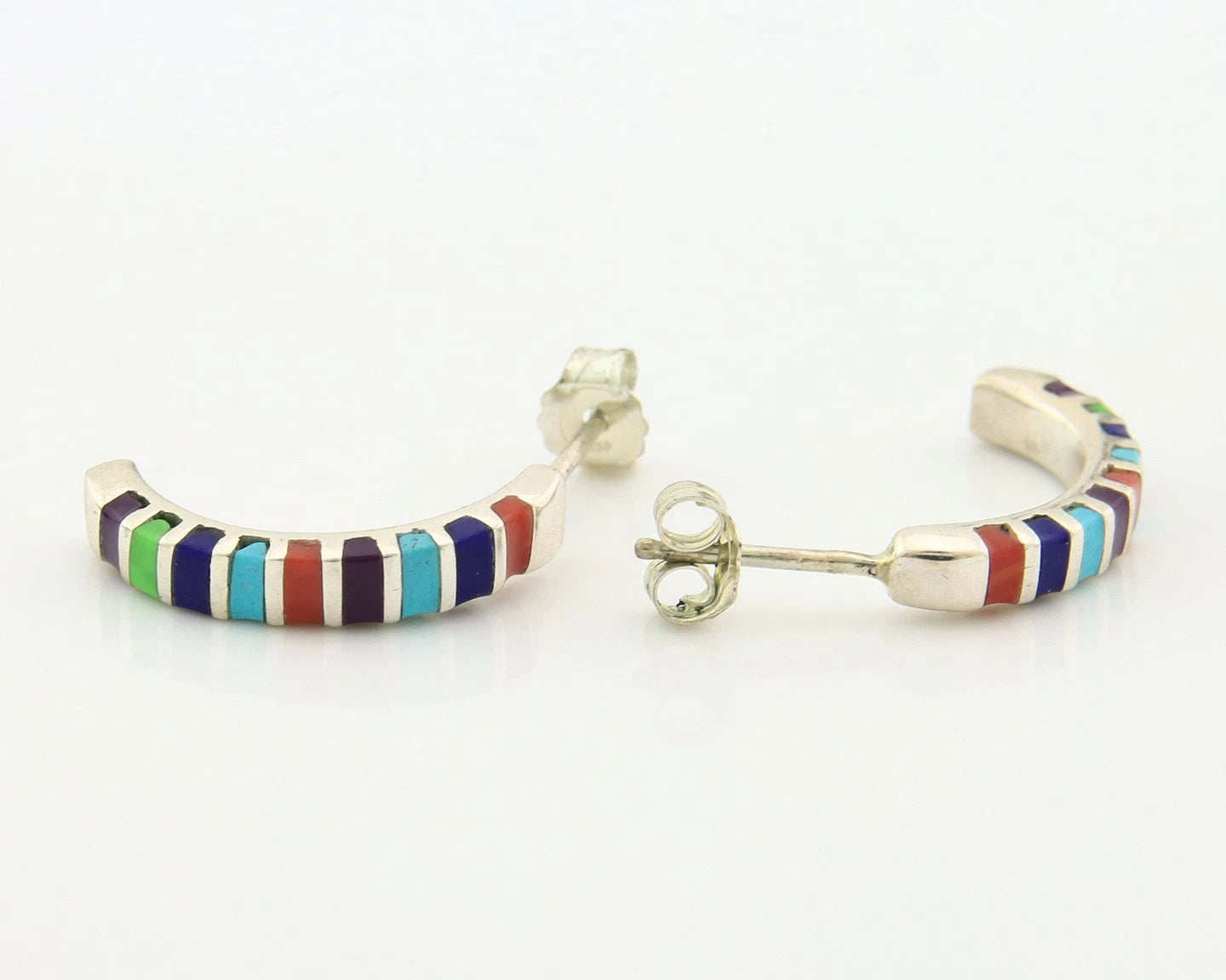 Navajo Half Hoop Earrings Sterling Silver Natural Gemstone Native Handmade
