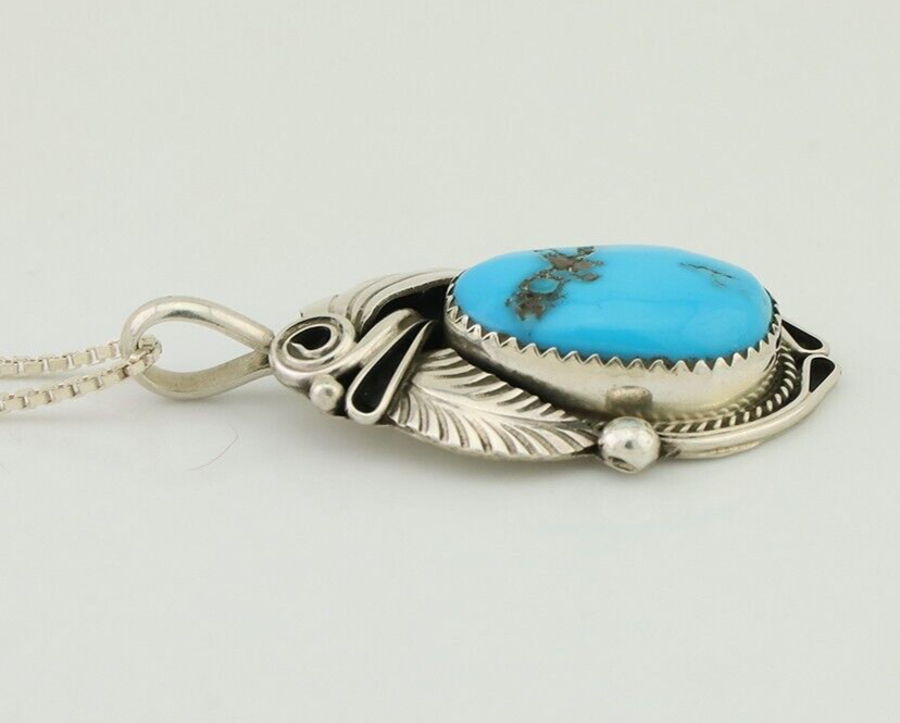 Navajo Necklace 925 Silver Blue Turquoise Signed Justin Morris C.90's